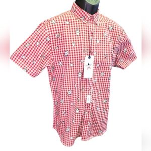 Stars and Stripes Short‎ Sleeve Cookout Button Down Shirt sz L NWT